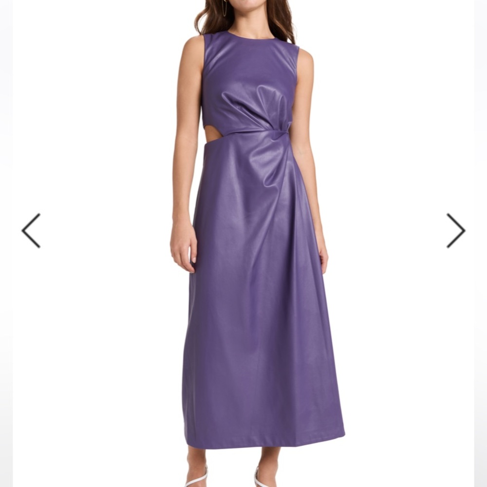Jonathan Simkhai Toni Purple Vegan Leather Midi Dress Peak-a-boo Waist Leather